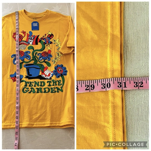 Market Studios XL Unisex T-Shirt Tend The Market Graphic Tee Yellow Multi  New - Picture 7 of 10